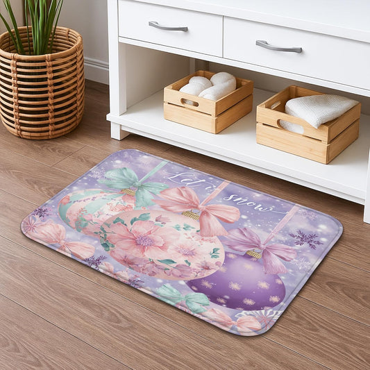 Floral Quick Dry Bath Mat, Pastel Peach Flowers Botanical Absorbent Non Slip Shower Mat, Spring Decorative Flannel Washable Bath Rugs for Bathroom Toilet Restroom 20x32 Inch