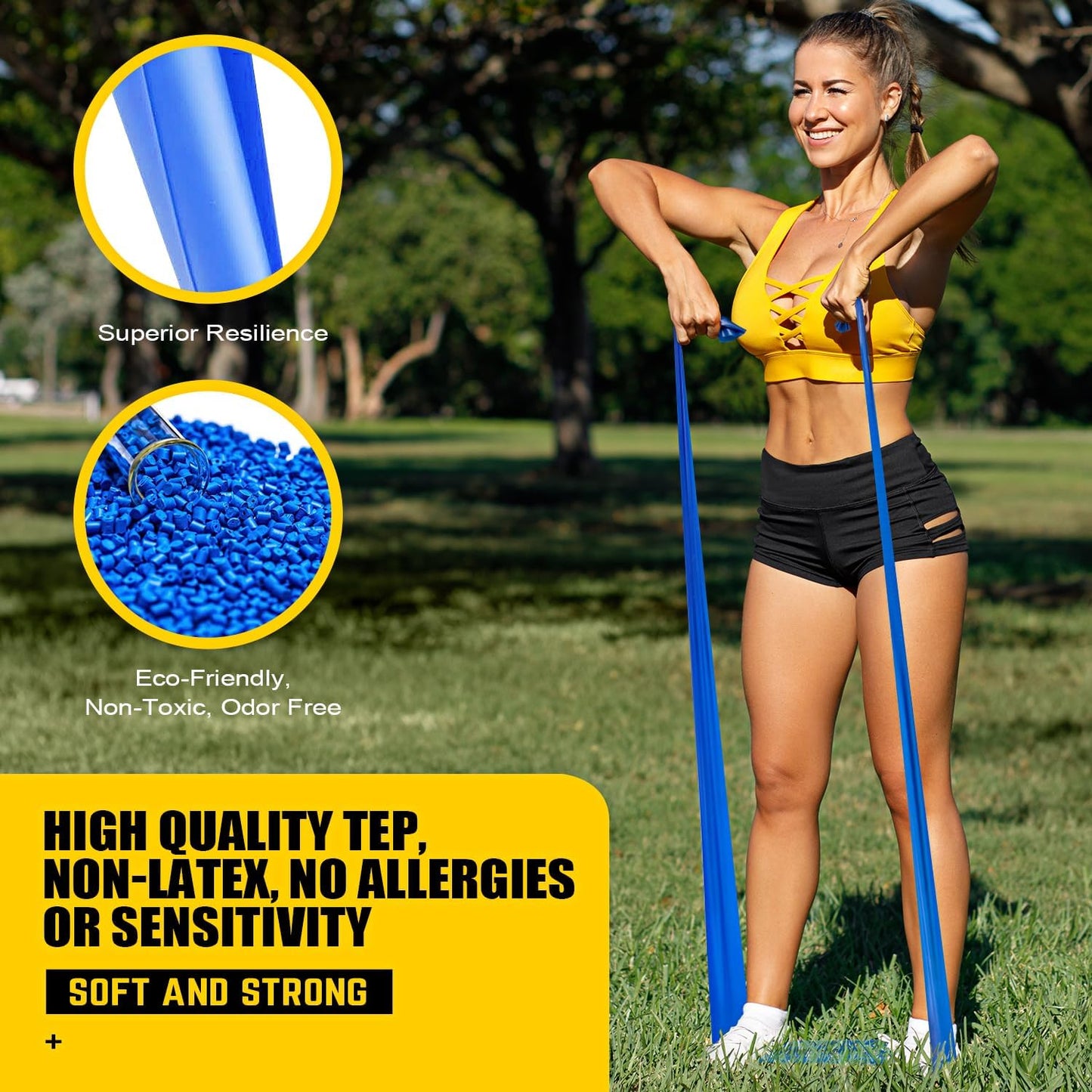 HPYGN 3 Levels Non-Latex Exercise Bands for Physical Therapy & Yoga, Professional Resistance Bands Set for Working Out, Strength Training, Pilates & Rehab, TPE Elastic Stretch Bands for Seniors, Women