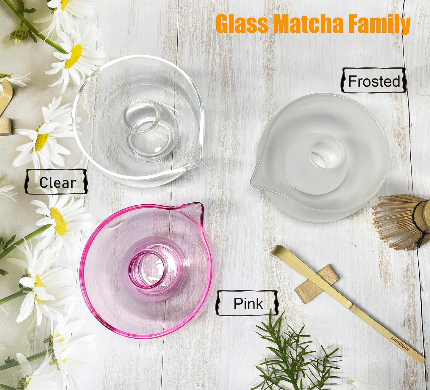 Matcha Bowl with Spout, Matcha Whisk Holder, Glass Matcha Bowl and Whisk Holder Set, Exquisite Matcha Set for Tea Ceremony(Pink)