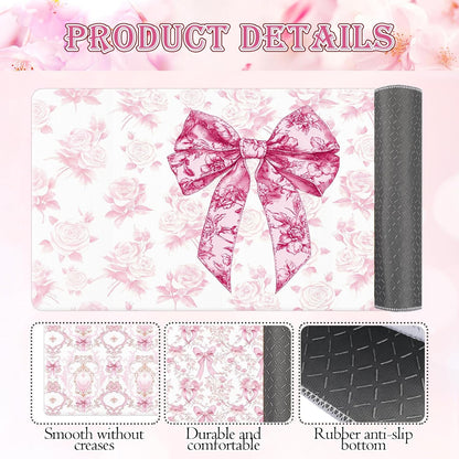 Pink Bow Kitchen Rug and Mat Set of 3, Cute Coquettte Kitchen Rugs, Non-Slip Bow Sweet Decorations for Home Indoor Bathroom Living Room Sink Laundry Floor Decor 18''x31''+18''x47''+18''x60''
