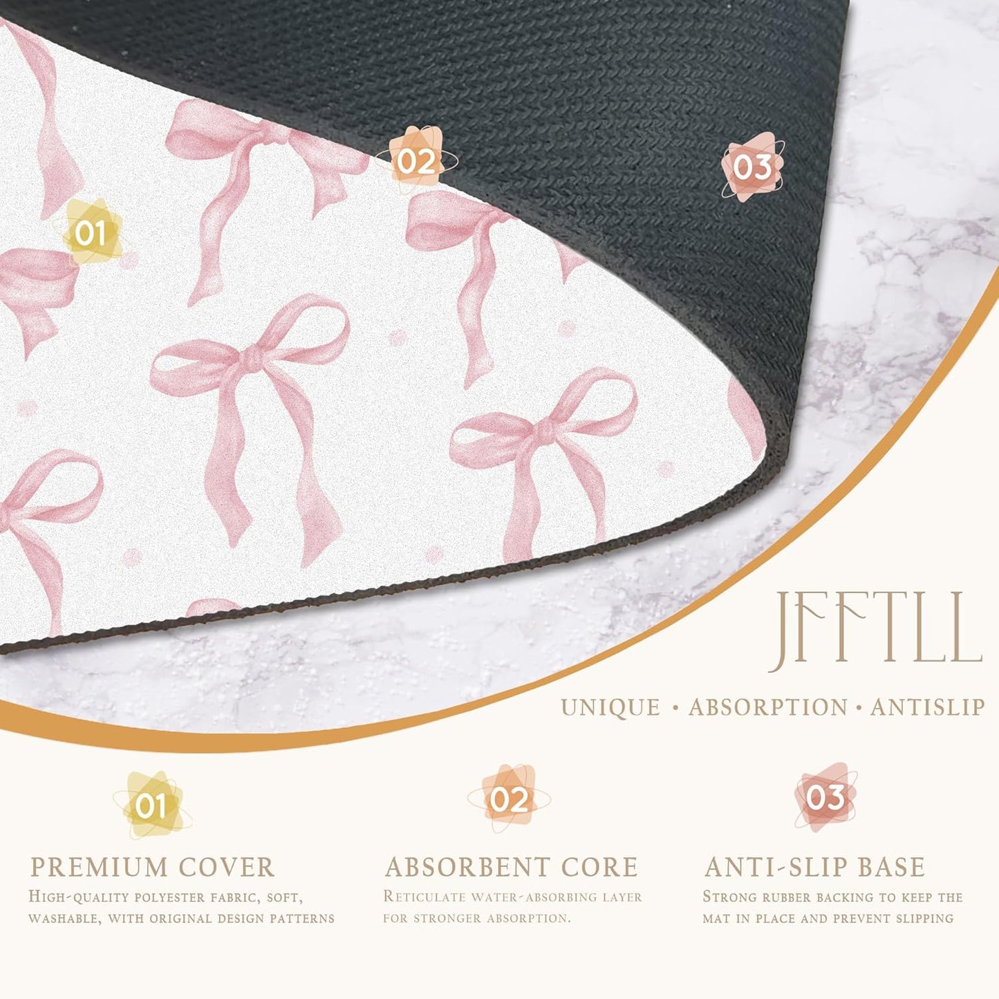 Coquette Pink Bow Dish Drying Mat, Aesthetic Preppy Ribbon Bow Absorbent Dish Drainer Reusable Washable Drying Mat Pad for Kitchen Counter, Pink Kitchen Decor, 12×15 Inch