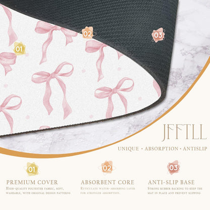 Coquette Pink Bow Dish Drying Mat, Aesthetic Preppy Ribbon Bow Absorbent Dish Drainer Reusable Washable Drying Mat Pad for Kitchen Counter, Pink Kitchen Decor, 12×15 Inch