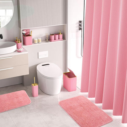 Bathroom Accessory Set - Bathroom Set, 27PC Bathroom Accessories Set, Pink Bathroom Sets with Shower Curtain and Rugs, Mini Trash Can, Toilet Brush, Trash Can & Soap Dispenser