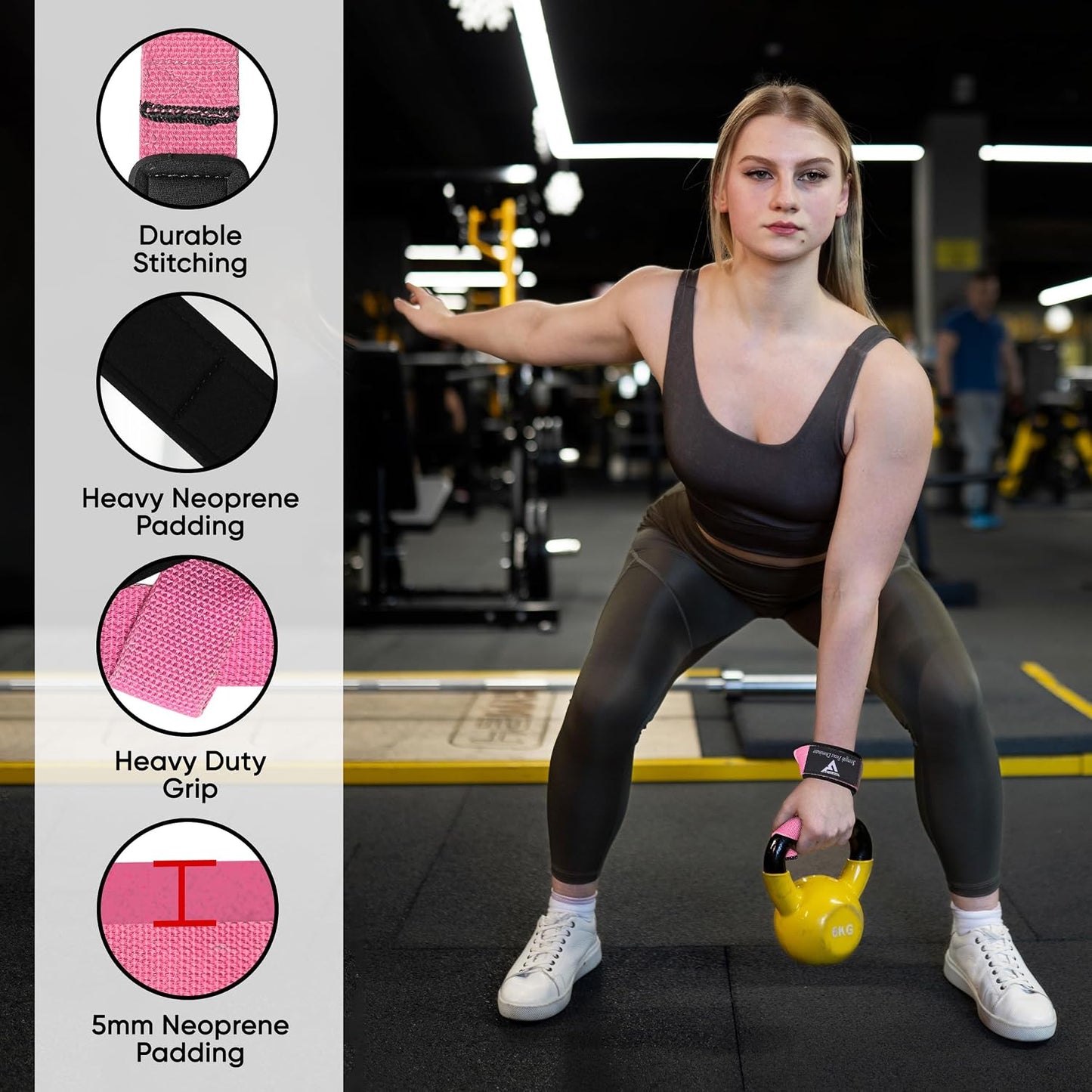 Weight Lifting Straps,Powerlifting Deadlifting, Anti Slip 60CM Hand Bar Grip, 5MM Neoprene Wrist Support, Heavy Duty Weightlifting Bodybuilding Workout