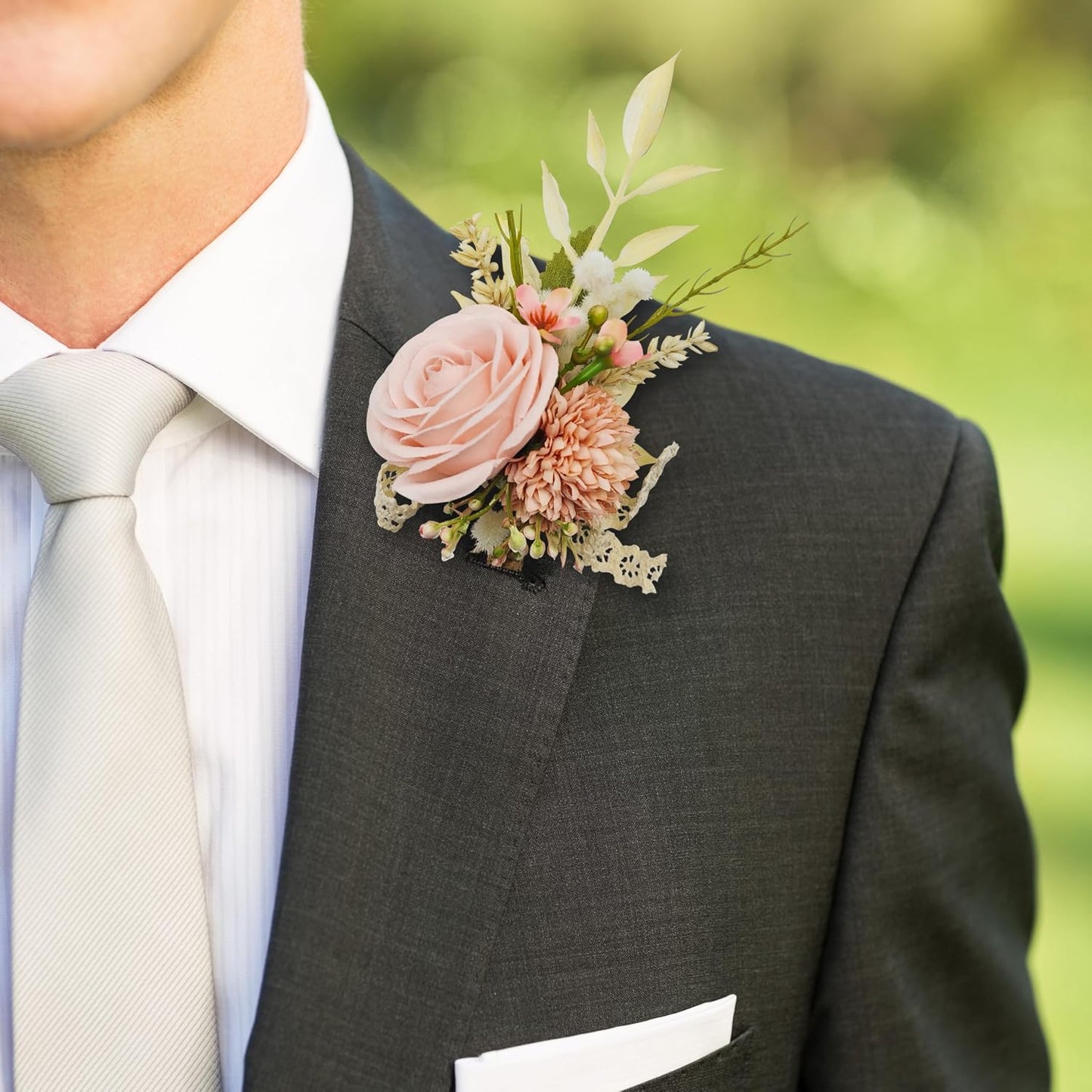 Pink Artificial Wrist Corsage and Boutonniere Set, Set of 2, Wristband Bride Hand Flower Men Boutonniere for Groom Wedding Party Prom Homecoming