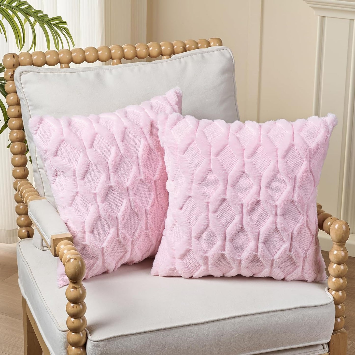 Volcanics Light Pink Valentines Pillow Covers 18x18 Inches, Pack of 2 Faux Wool Decorative Farmhouse Velvet Couch Pillow Case, Soft Plush Square Boho Cushion Pillowcase