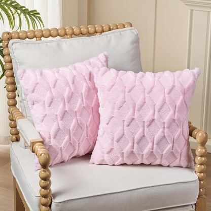Volcanics Light Pink Valentines Pillow Covers 18x18 Inches, Pack of 2 Faux Wool Decorative Farmhouse Velvet Couch Pillow Case, Soft Plush Square Boho Cushion Pillowcase