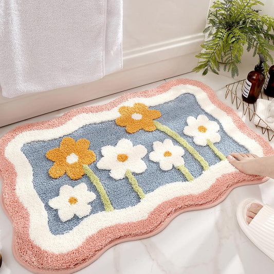 PTAEXCEL Cute Bath Mat, 32" x 20" Extra Soft Pink Bathroom Rugs, High Absorbent Flower Area Rug, Non Slip Machine Washable Bathroom Mat, Great for Indoor Bathtub Bedroom Floor