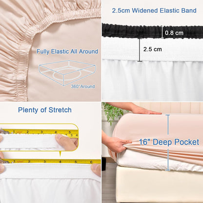 PHF 100% Rayon Derived from Bamboo Fitted Sheet Twin Size, 16" Deep Pocket,2.5cm Wider Strong Elastic Easy Fit, Breathable Silky Soft Skin-Friendly for Hot Sleeper,39"x 75",Peach Blush,No Pillowcases