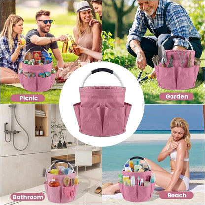 17L Foldable Cleaning Caddy with Handled - Heavy Duty Oxford Fabric Storage Bucket, Portable Organizer for Home, Garden, Beach & Picnic(Pink)