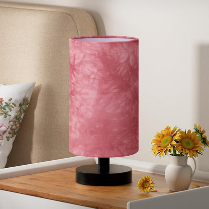 Fenmzee Small Table Lamp for Bedroom - Inline Control, Bedside Lamp with 3000K A15 LED Blub, Easy Assembly (Pink Shade - Black Base, 9" Inline Control)