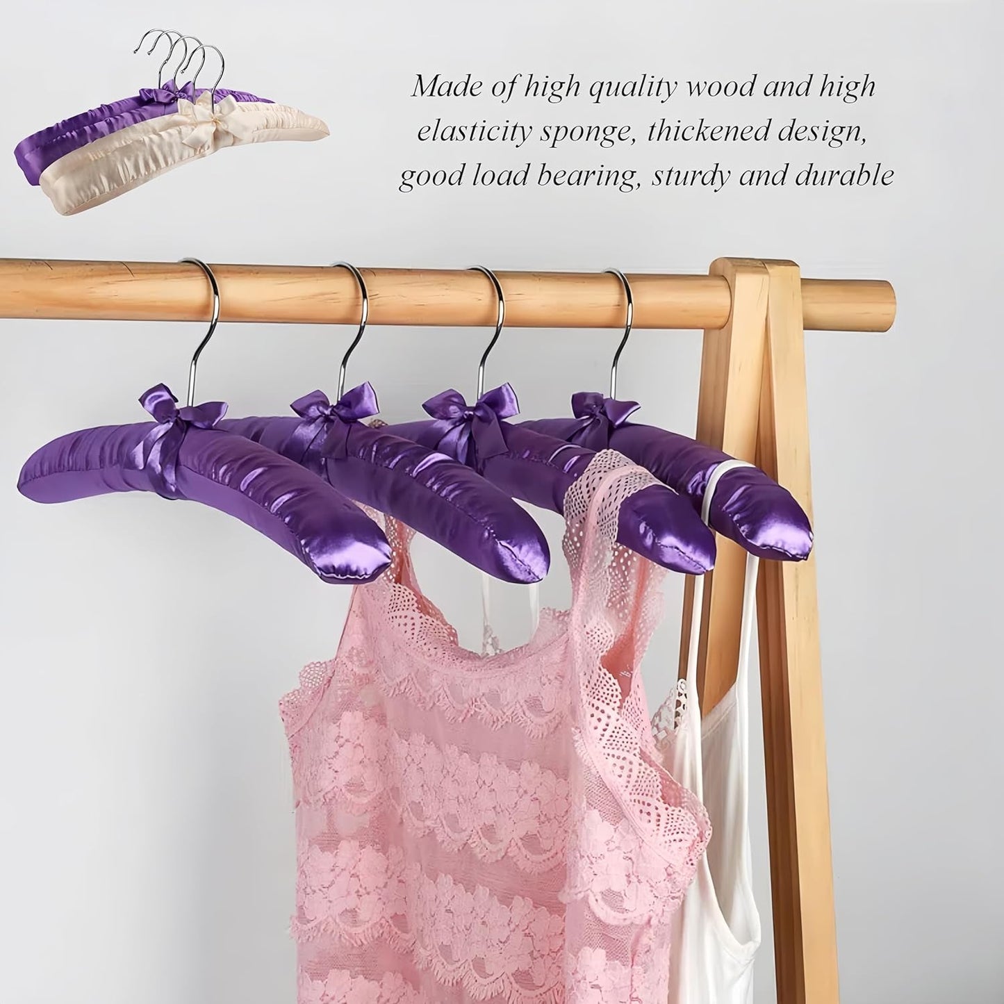 10 Pcs Satin Padded Hangers for Women Clothing, Sweater Hangers No Bump，Anti Slip Cushioned Hangers for Sweaters, for Clothes Sweaters Dresses Suits (10, Light Pink)