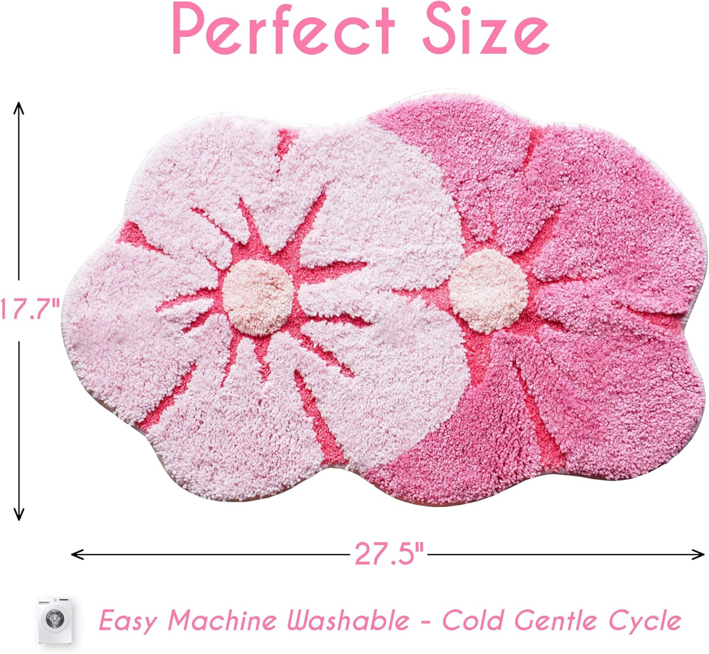 Evovee Pink Flower Bath Mat Daisy Floral Light Pink Blush Peach Coral Cute Bathroom Rugs for Girls Funny Shower Fun Bathroom Decor Non-Slip Washable Kids Women Novelty Plant
