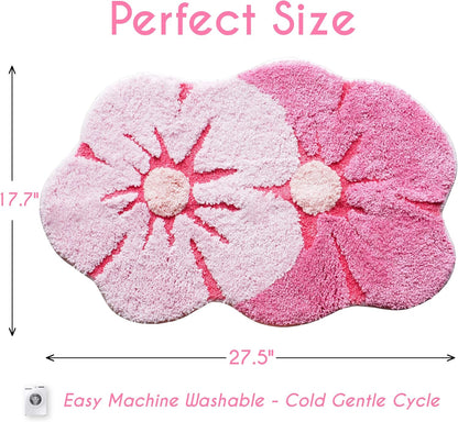 Evovee Pink Flower Bath Mat Daisy Floral Light Pink Blush Peach Coral Cute Bathroom Rugs for Girls Funny Shower Fun Bathroom Decor Non-Slip Washable Kids Women Novelty Plant