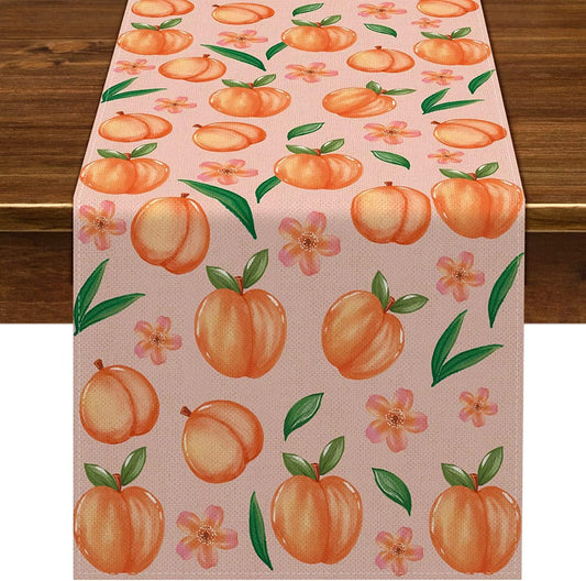 Linen Peach Table Runner Summer Sweet As A Peach Girl Birthday Party Decoration Home Dining Room Kitchen Table Decor (13" x 90")