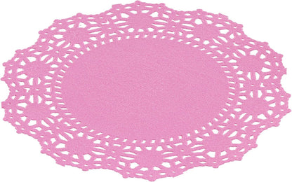 Restaurantware Pastry Tek 4 x 4 Inch Lace Doilies 100 Decorative Tableware Placemats - Disposable Round Pink Paper Table Doilies For Birthdays Or Weddings Table Decor