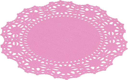 Restaurantware Pastry Tek 4 x 4 Inch Lace Doilies 100 Decorative Tableware Placemats - Disposable Round Pink Paper Table Doilies For Birthdays Or Weddings Table Decor