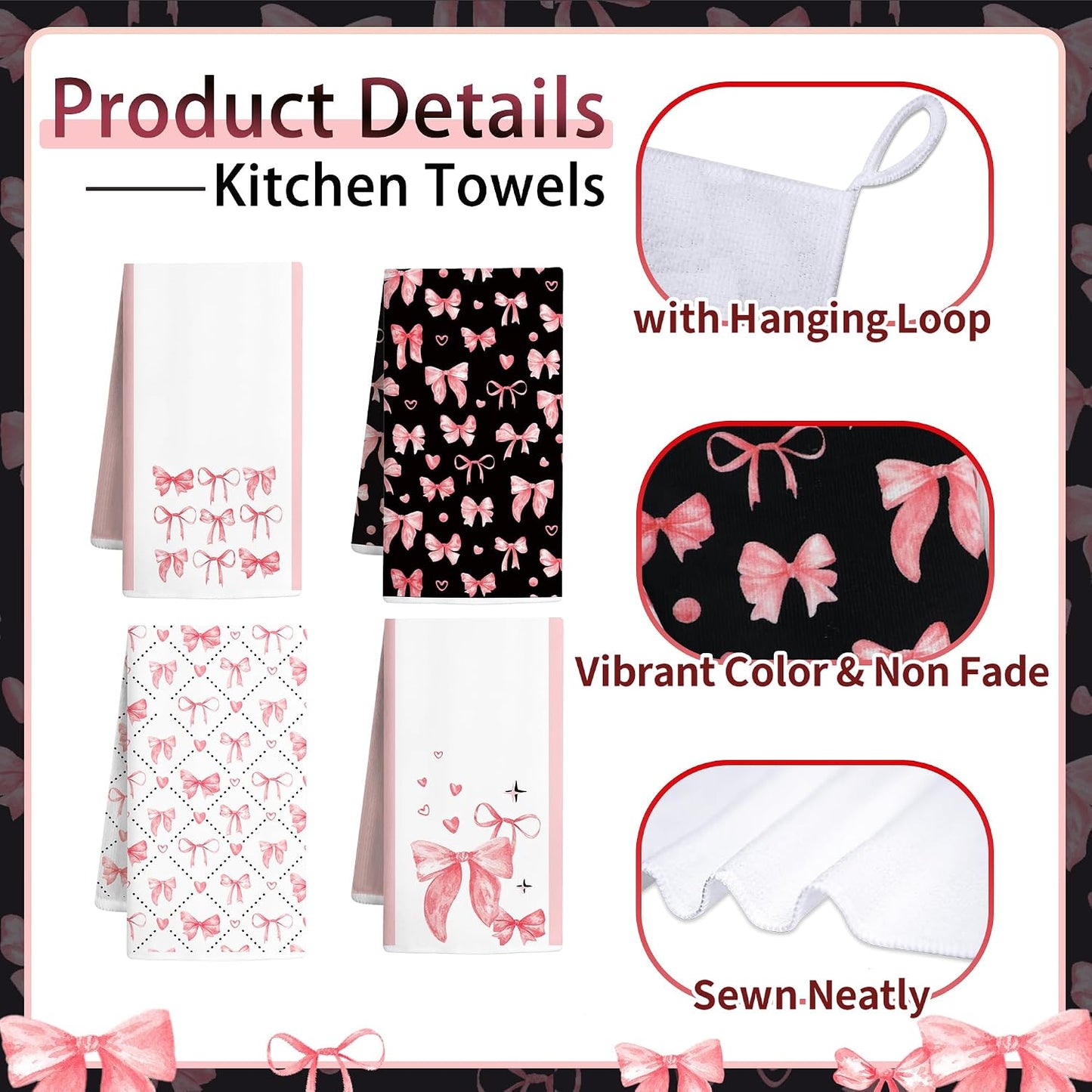8 Pcs Cute Pink Bow Kitchen Towels and Dishcloths Sets Oven Mitts Pot Holders Set Mother's Day Absorbent Decor Accessories Gloves Potholders Heat Resistant for Chef Baking Cooking Home Gifts