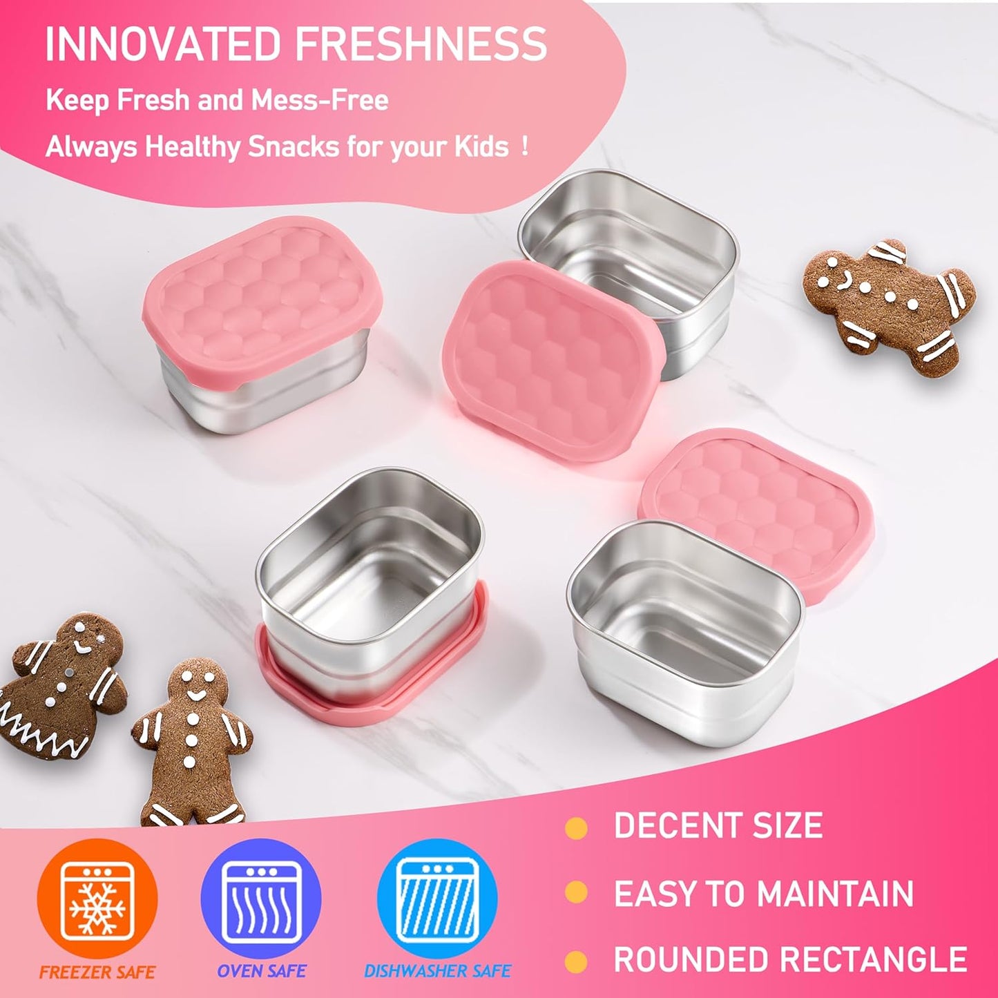 HaWare Stainless Steel Snack Containers for Toddlers and Kids, 8 oz Leak Proof Food Storage Containers with Silicone Lids, Stackable & Reusable Small Metal Lunch Box for Daycare and School- 3 Packs