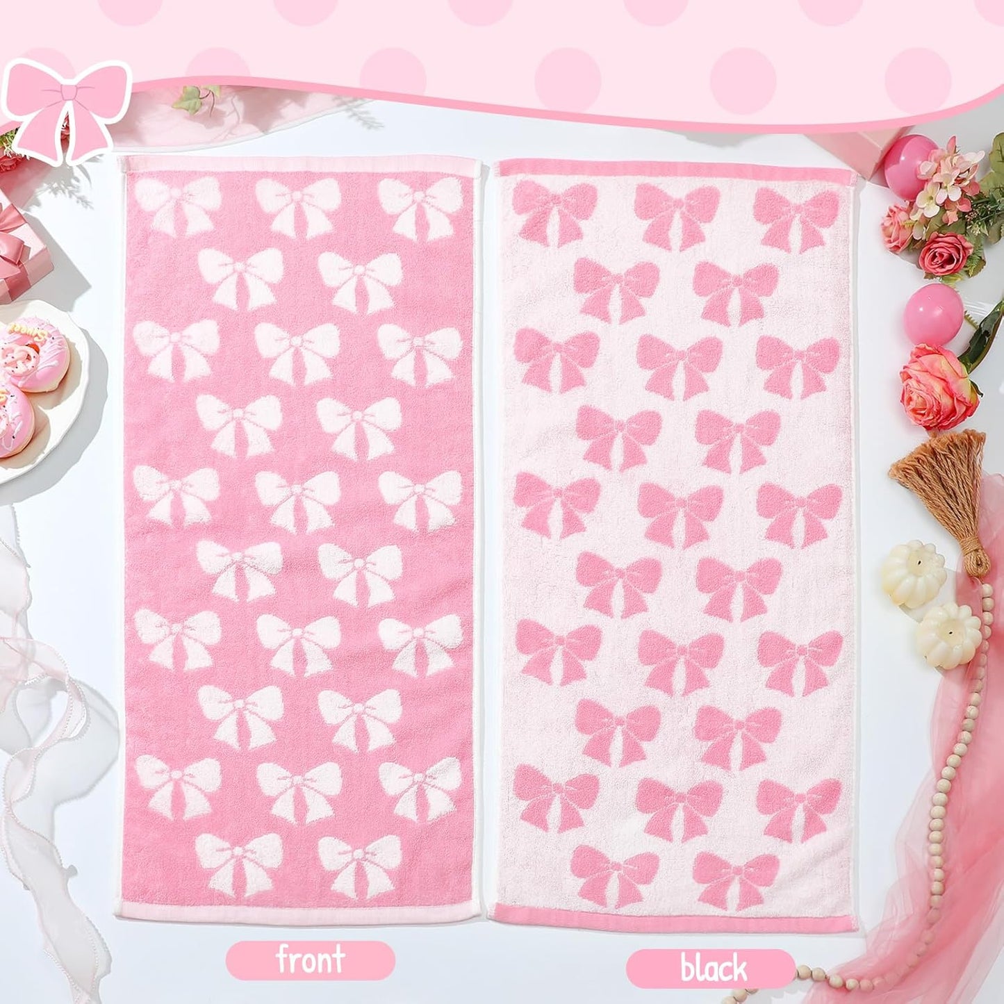 SmoothNovelty 4 Pcs Pink Bow Hand Towels for Bathroom 13 x 29'' Soft 100% Cotton Coquette Face Towel Valentine's Day Kitchen Decor Absorbent Preppy Bathroom Decor Bridal Shower Wedding Gift