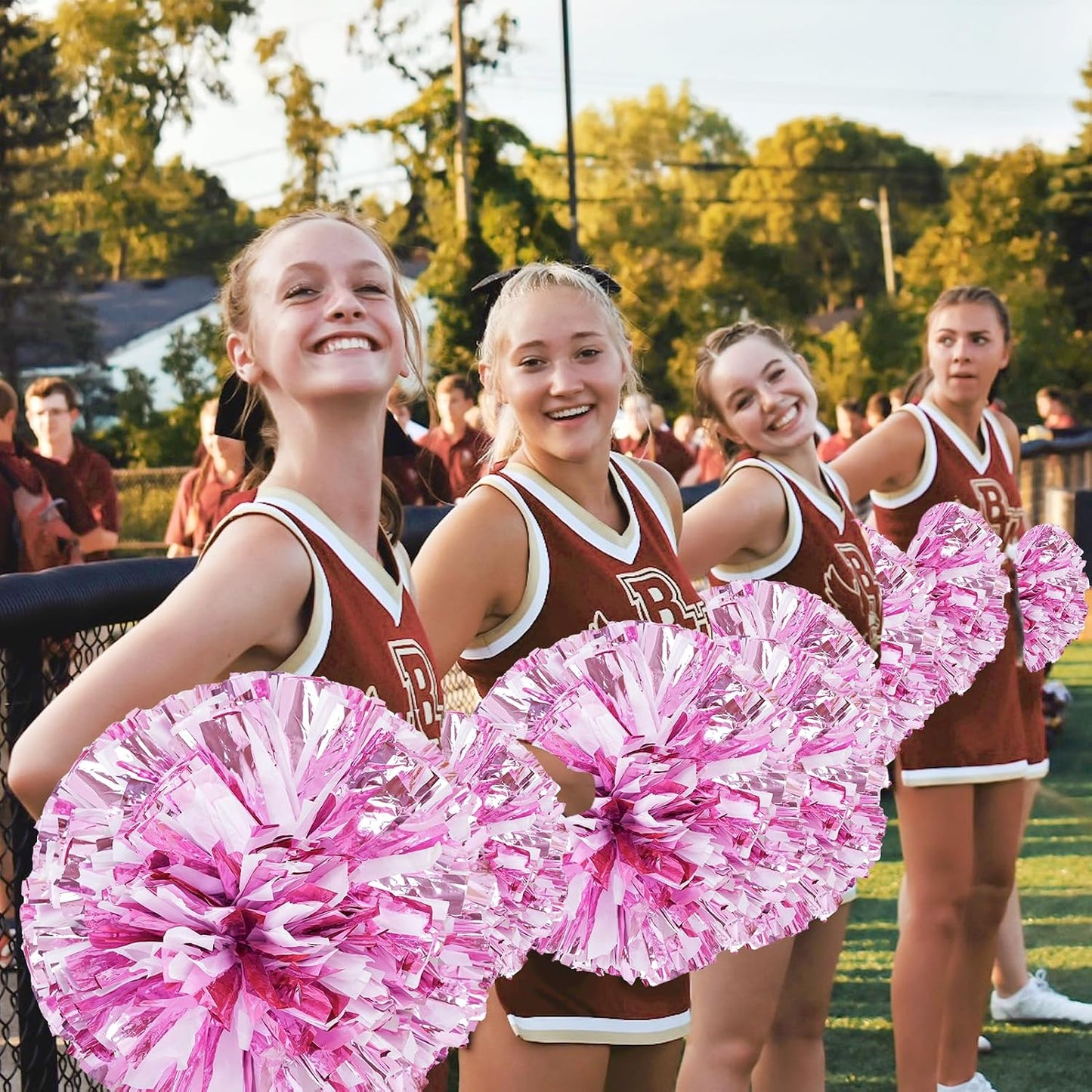 4Pcs Metallic Cheerleading Pom Poms, Creatiee 2 Pair Cheerleader Cheering Squad Pompoms for School Sports Dance Games Team Spirit Cheer