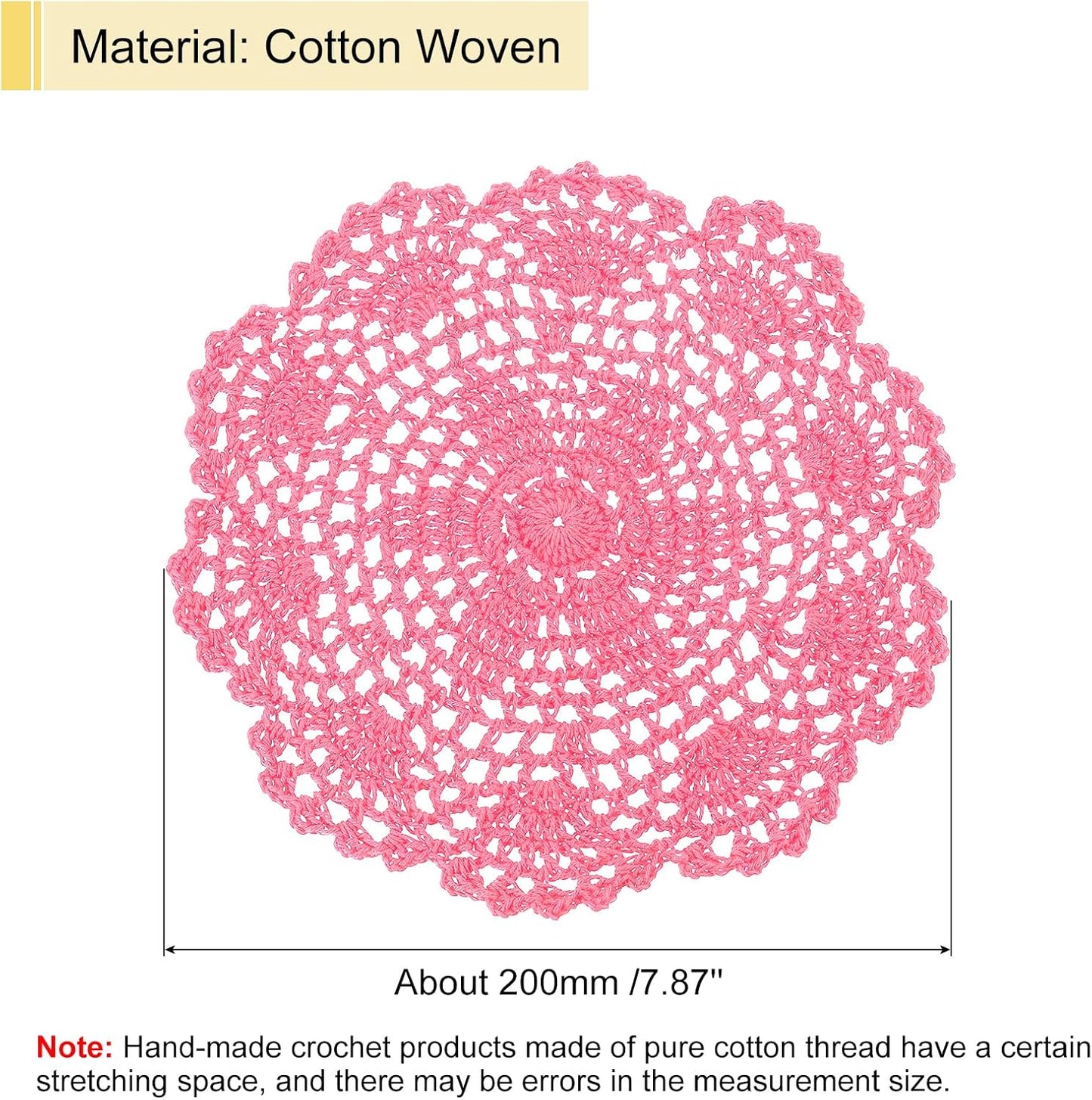 uxcell Lace Doilies, 4pcs 8" - Cotton Woven Round Crochet Coaster, Floral Design Fabric Handmade Placemat for Drink Wedding Party Decoration (Dark Pink)