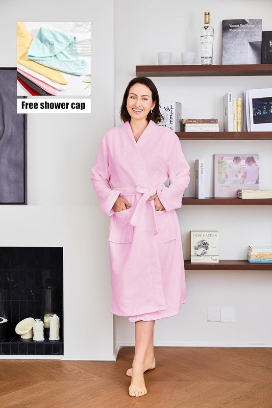 Kimono Lightweight Bathrobe for Women Terry Cloth Robes Microfiber Knee Length Towel Bathrobe with Hair Towel