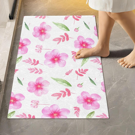 Soft Pink Flowers Bathroom Rug, Non Slip Dry Quickly Bath Mat, Absorbent Soft Bath Rug, Home Decor Accessories, 24"x16"