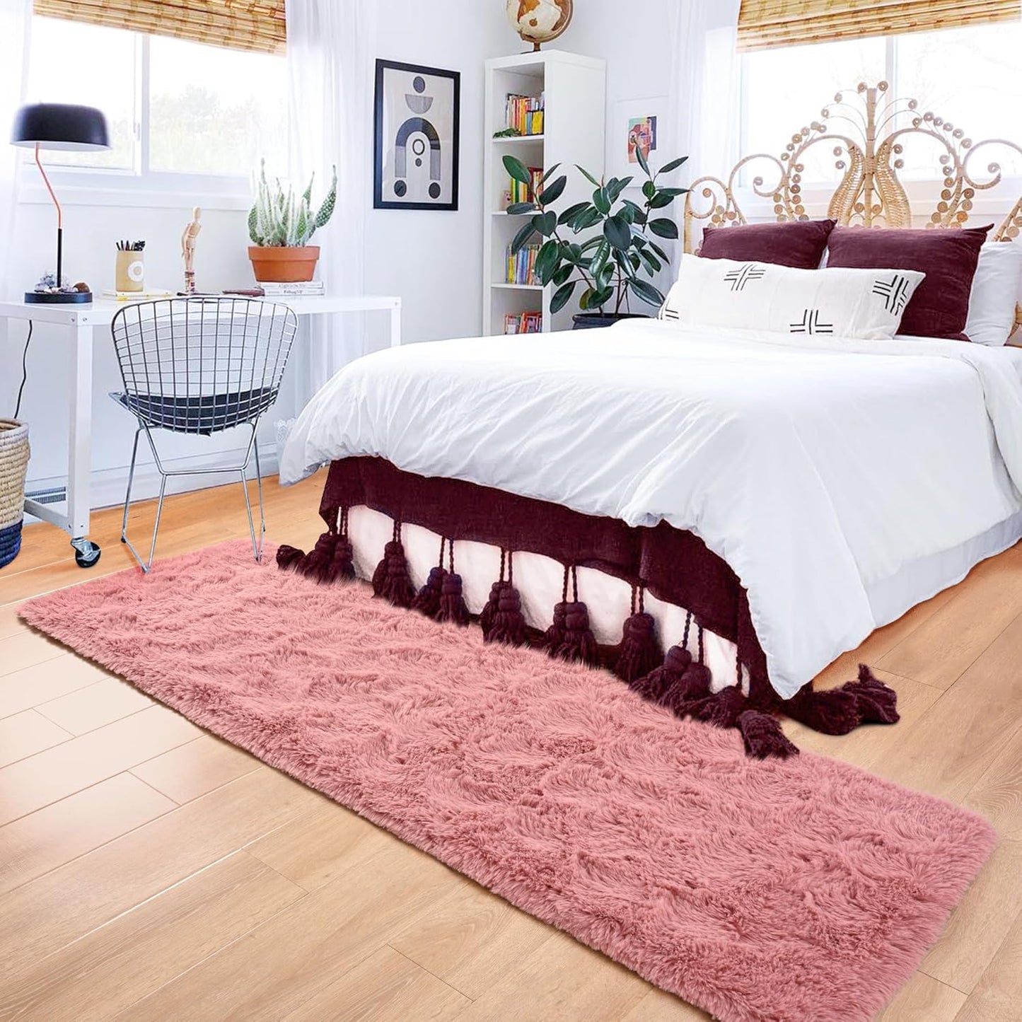 ISEAU Runner Rug for Bedroom, Dorm, College, Apartment, 2x6 Feet Shag Area Rug with Upgrade Non Slip, Fluffy Carpet Runner for Hallway, Fuzzy Soft Living Room Rugs for Girls Bedroom Decor, Blush