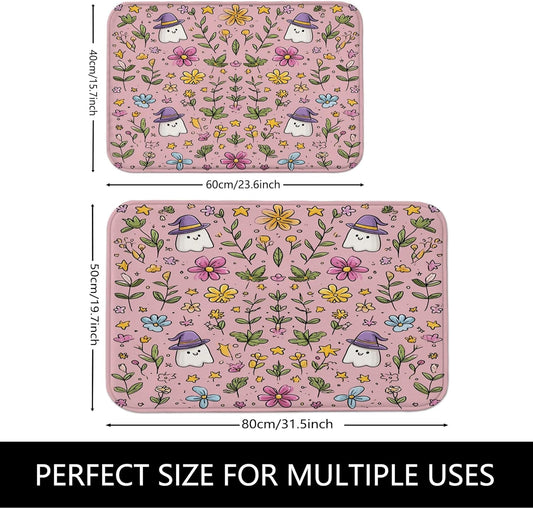 Floral Quick Dry Bath Mat, Cute Peach Flowers Pattern Absorbent Non Slip Shower Mat, Spring Memory Foam Washable Bath Rugs for Bathroom Decorative 20x32 Inch
