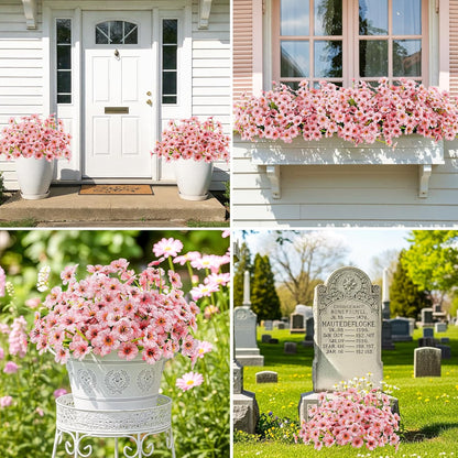 MACTING Artificial Flowers for Outdoors 6 Bundles UV Resistant Fake Flowers No Fade Faux Plastic Plants for Outdoor Planters Window Patio Porch Yard Garden Outside Summer Decorations,Pink