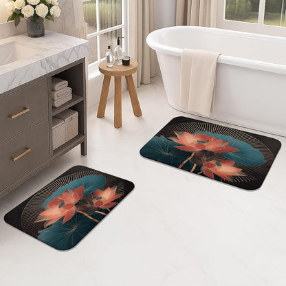 Water Lily Floral Quick Dry Bath Mat, Elegant Peach Flowers Leaves Absorbent Non Slip Shower Mat, Modern Flannel Washable Bath Rugs for Bathroom Toilet Restroom Decorative 20x32 Inch