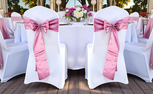MDS® Pack of 25 Satin Chair Sashes for Weddings and Events Decor, Reusable Chair Bows for Banquet Chairs, Reception, Bridal Shower, Baby Shower, Birthday Party & Holiday Celebrations - Dusty Pink