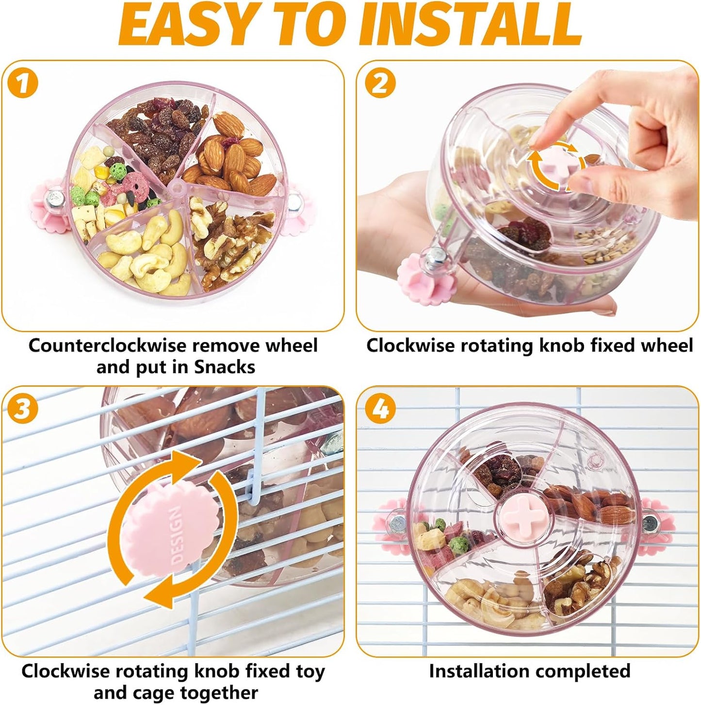VCEPJH Rat Foraging Toy Interactive Slow Feeder with Transparent Rotating Treat Dispenser Wheel for Enrichment Activities Pet Rat Cage Accessories Ideal for Syrian Hamster Gerbil Mice (Pink)