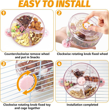 VCEPJH Rat Foraging Toy Interactive Slow Feeder with Transparent Rotating Treat Dispenser Wheel for Enrichment Activities Pet Rat Cage Accessories Ideal for Syrian Hamster Gerbil Mice (Pink)