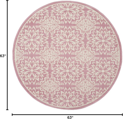 Nourison Home Jubilant Floral Ivory/Pink 5'3'' x Round Area-Rug, Easy-Cleaning, Non Shedding, Bed Room, Living Room, Dining Room, Kitchen (5 Round)