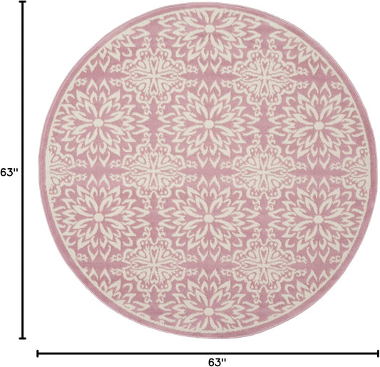 Nourison Home Jubilant Floral Ivory/Pink 5'3'' x Round Area-Rug, Easy-Cleaning, Non Shedding, Bed Room, Living Room, Dining Room, Kitchen (5 Round)