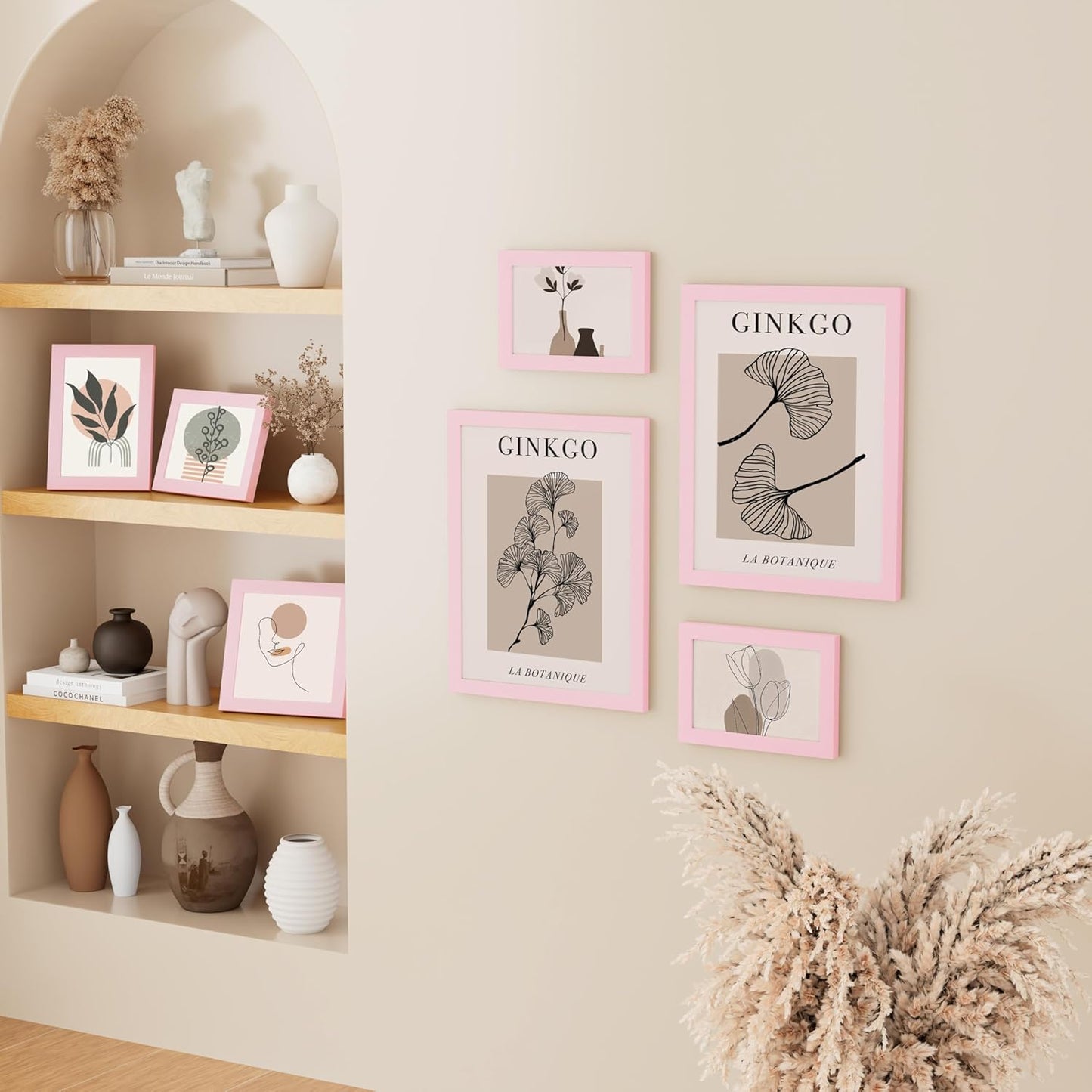 Vittanly 4x6 Picture Frame, Solid Wood Frame with Plexiglass, Includes 3.5x5 Mat, Wall Hanging or Tabletop for Photos, Home Decor, Pale Pink, 1 Pack