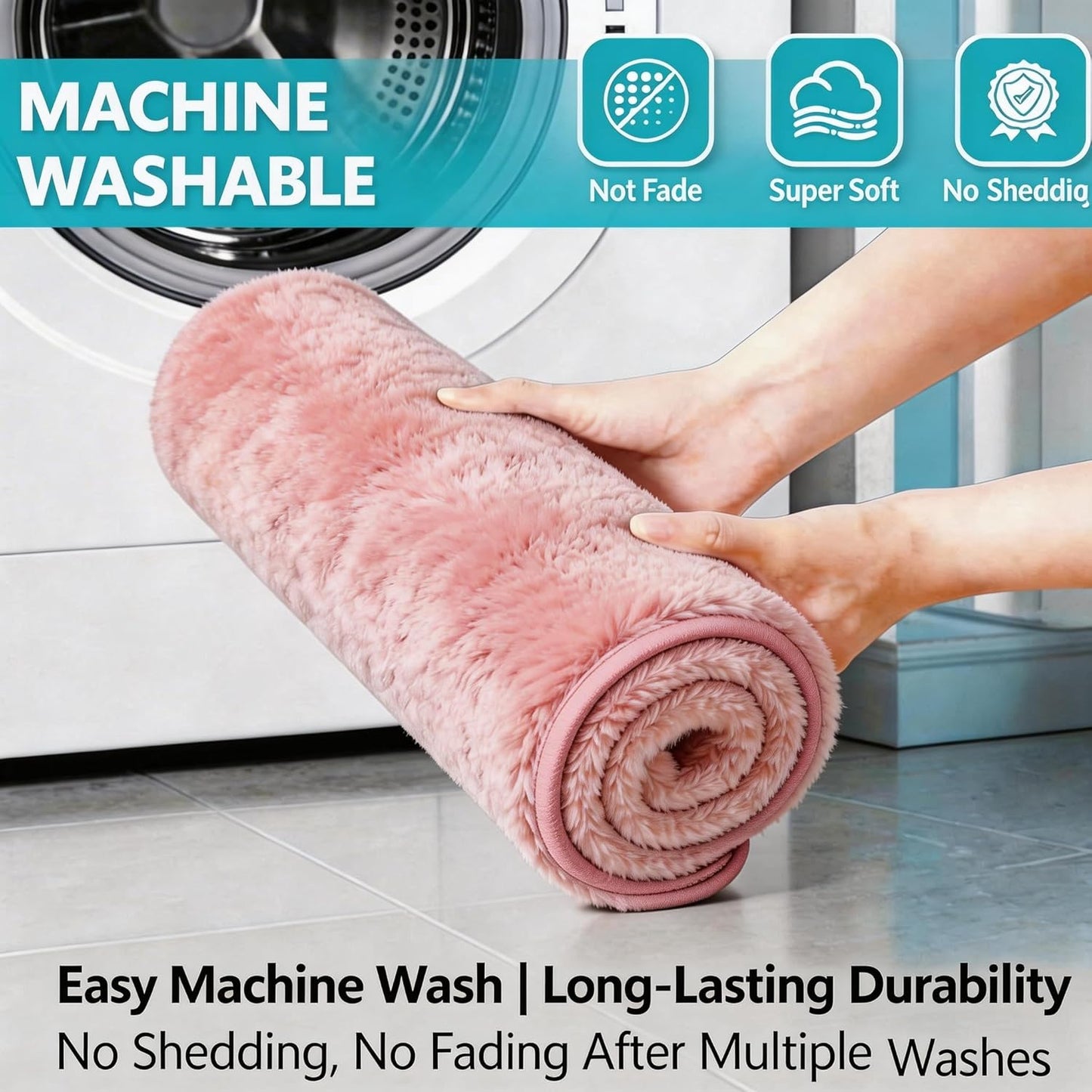 Shaggy Bathroom Rugs Set Plush Velvet Bath Rugs Non-Slip Bath Mat Set 3 Piece,Washable Mats,Absorbent Shaggy Rugs Super Soft U-Shaped Toilet Rug,Bahroom Carpets for Bathroom,Tub,Shower(Light Pink