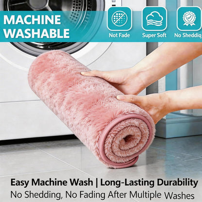 Shaggy Bathroom Rugs Set Plush Velvet Bath Rugs Non-Slip Bath Mat Set 3 Piece,Washable Mats,Absorbent Shaggy Rugs Super Soft U-Shaped Toilet Rug,Bahroom Carpets for Bathroom,Tub,Shower(Light Pink
