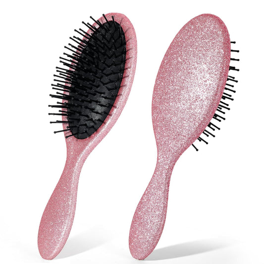 Glitter Detangling Brush, Wet & Dry Tangle-Free Hair Brush for Women & Girls, No Tangle, Soft and Flexible Bristles for Straight, Curly and Thick Hair (Pink)