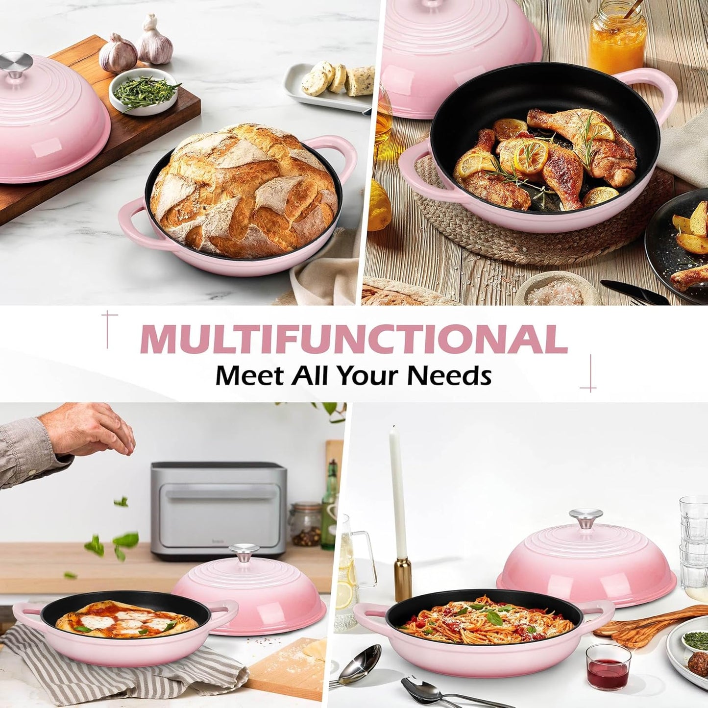 Bread Dutch Oven for Sourdough Baking (5.5 QT), Joyfair Enameled Cast Iron Dutch Oven Pot with Lid, Sourdough Bread Pan with Heavy Duty Dual Handles, Non-Stick & Even Heat, Oven-safe up to 500°F, Pink