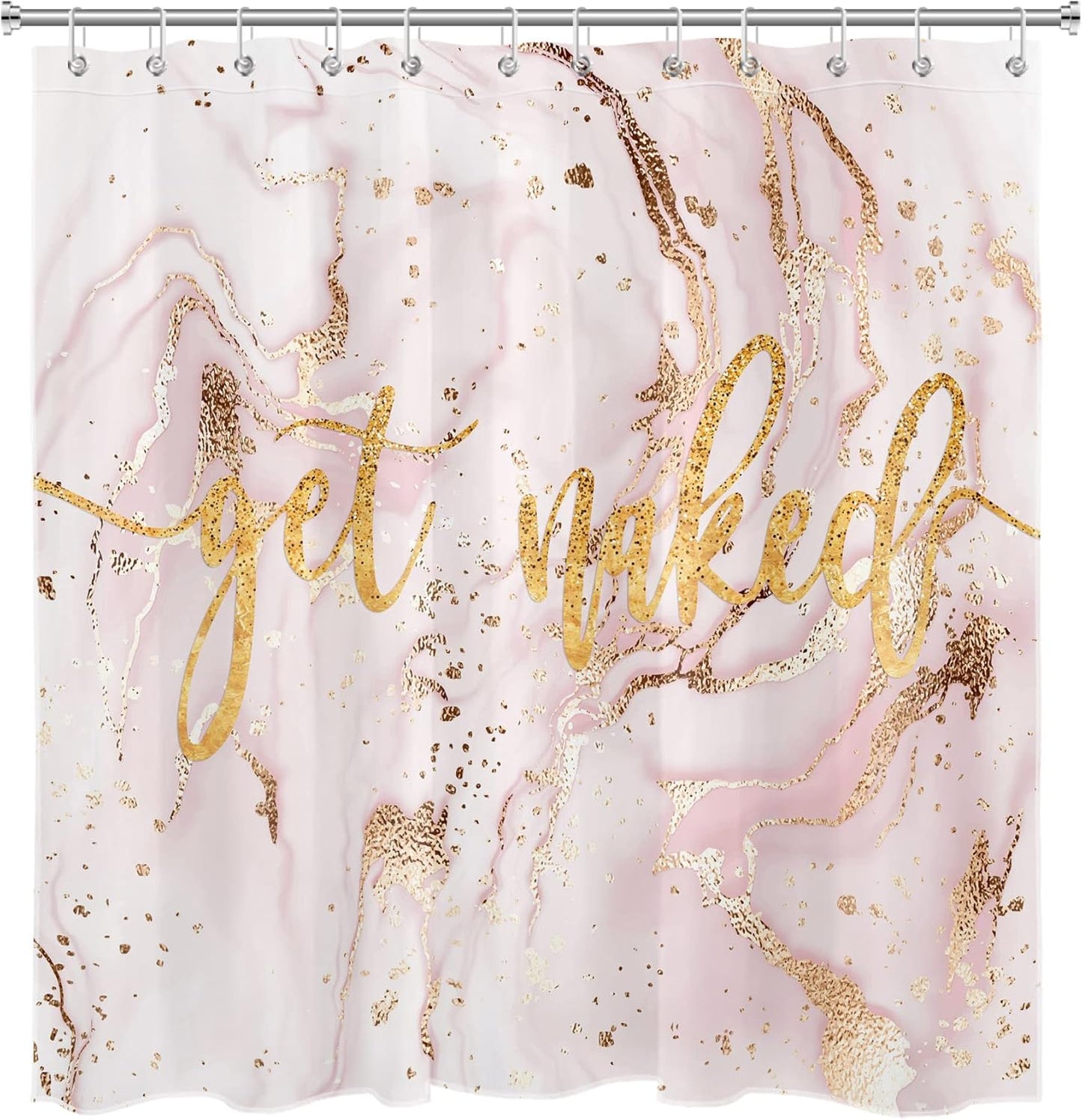 Pink Marble Shower Curtain Gold Get Naked Funny Geometric Textured Luxury Shower Curtains for Bathroom Waterproof Washable Fabirc Clawfoot Tub Shower Curtain,72x72inches