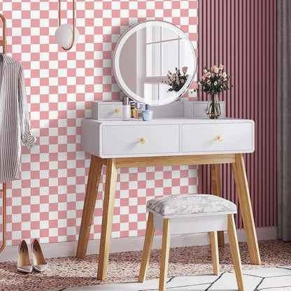 Amiya Checkered Wallpaper Peel and Stick Pink Mosaic Checkerboard Contact Paper 17.3”X120”Modern Self Adhesive Vinyl Removable Wall Paper for Shelf Liner,Classroom,Cabinets,Living Room