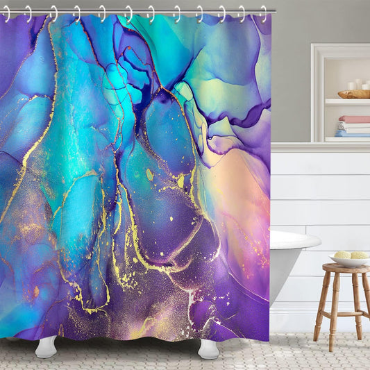 RosieLily Purple Marble Shower Curtain, Blue Abstract Bathroom Curtain, Colorful Ombre Shower Curtains Set with 12 Hooks, Pink and Gold Bathroom Decor, 72"x72"