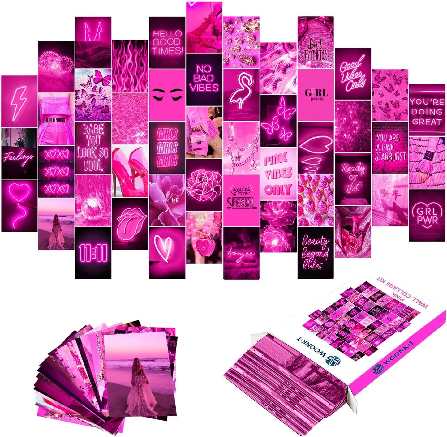 WOONKIT Pink Neon Wall Collage Kit Aesthetic Pictures, Trendy Room Decor for Teen Girls, Pink , 50pcs 4x6 Inch