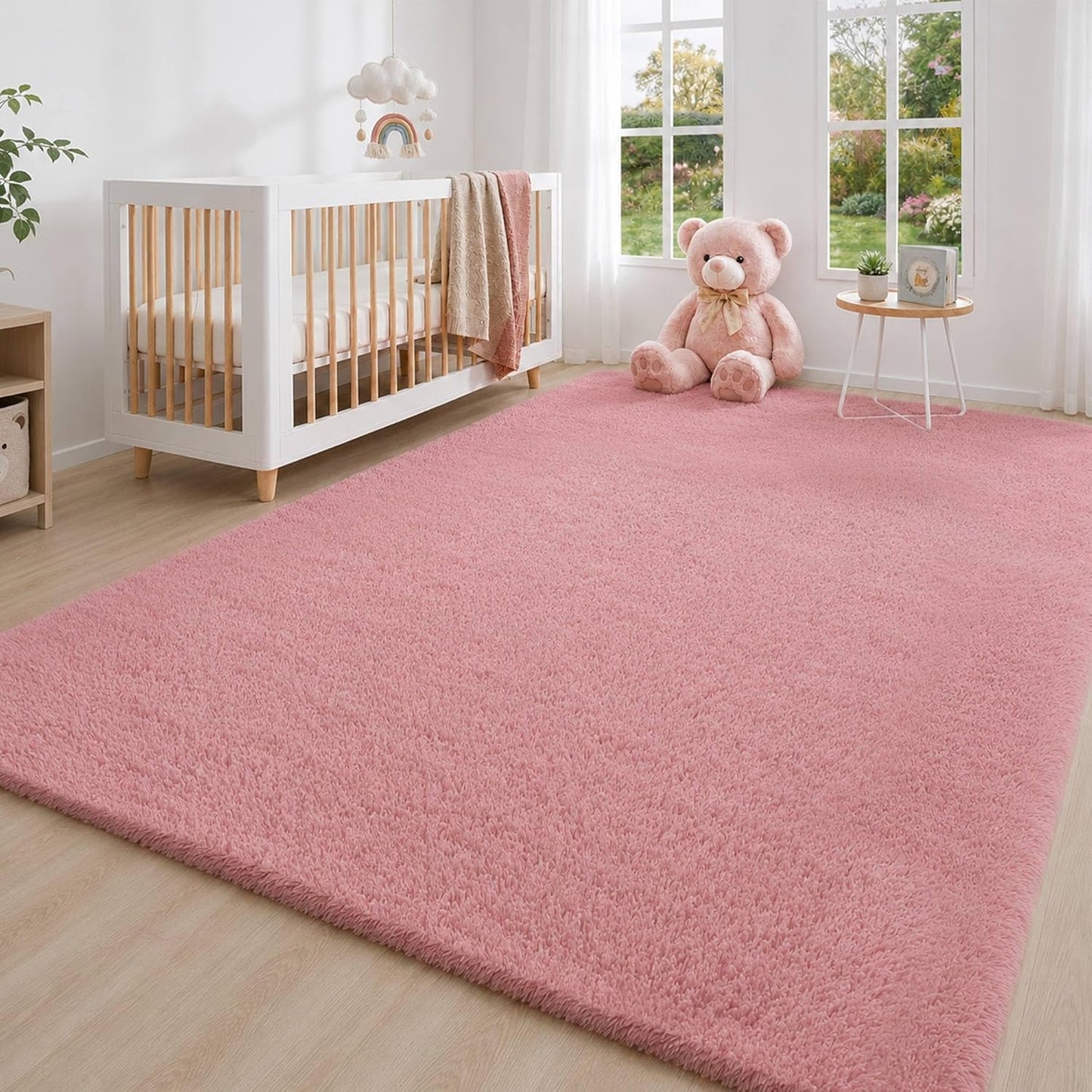 6x9 Ft Blush Pink Fluffy Area Rugs for Girls Bedroom, Ultra Soft Large Shag Furry Carpet with Non-Slip Backing, Cozy Fuzzy Plush Nursery, Living Room & Dorm Decor Rug