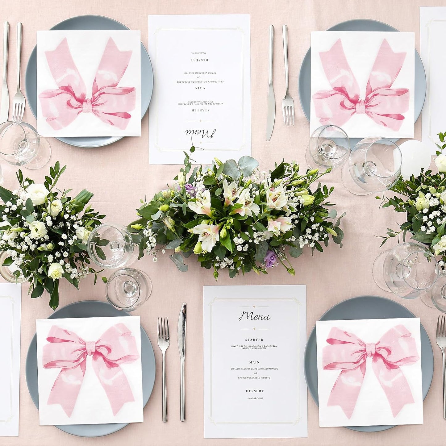 JarThenaAMCS 100Pcs Pink Bow Coquette Paper Napkins Watercolor Ribbon Bowknot Disposable Luncheon Dinner Napkins For Birthday Baby Shower Bachelorette Party Table Supplies
