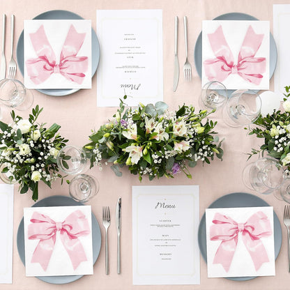 JarThenaAMCS 100Pcs Pink Bow Coquette Paper Napkins Watercolor Ribbon Bowknot Disposable Luncheon Dinner Napkins For Birthday Baby Shower Bachelorette Party Table Supplies