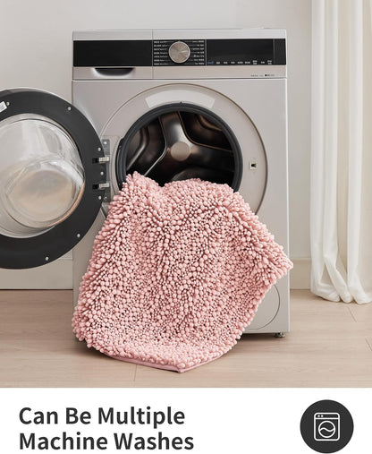 ILANGO Bathroom Rugs Pink 24x17,Extra Soft Absorbent Chenille Bath Rugs,Thick Non-Slip Shaggy Bath Mat,Machine Washable Quick Dry Shaggy Bath Mats for Bathroom Floor, Tub, Shower Accessories
